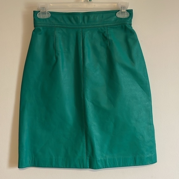 Retro 80s Leather Skirt Teal Mini 6 90s Max Edgy Glam Rock VTG Yucatán Bay - Picture 3 of 15